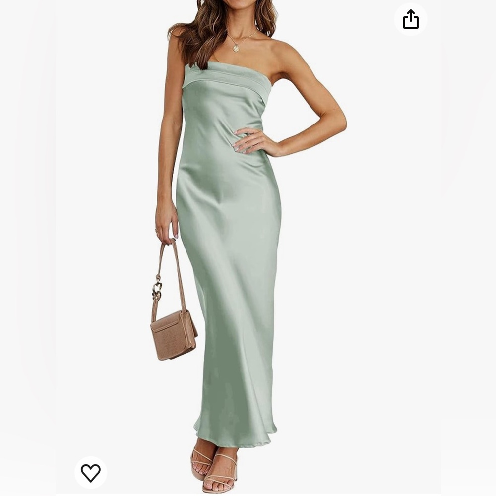 Strapless Satin Tube Bodycon Backless Wedding Guest Dress -Sage (Amazon)